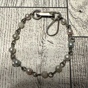 Silver Tone Tri-Color Faux Pearl Child's Bracelet 4" Vintage